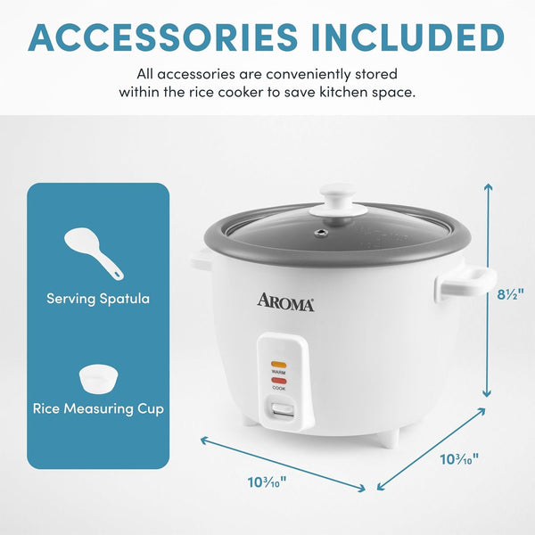 ® Rice Cooker, 8-Cup (Uncooked) / 16-Cup (Cooked), Pot-Style Rice Cooker and Soup Warmer with One-Touch Control, 4 Qt, White, ARC-368NG4
