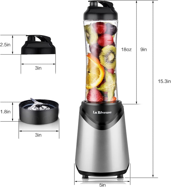 Smoothies Blender Personal Size 300 Watts with 18 Oz Bpa-Free Portable Travel Sports Bottle, Silver7