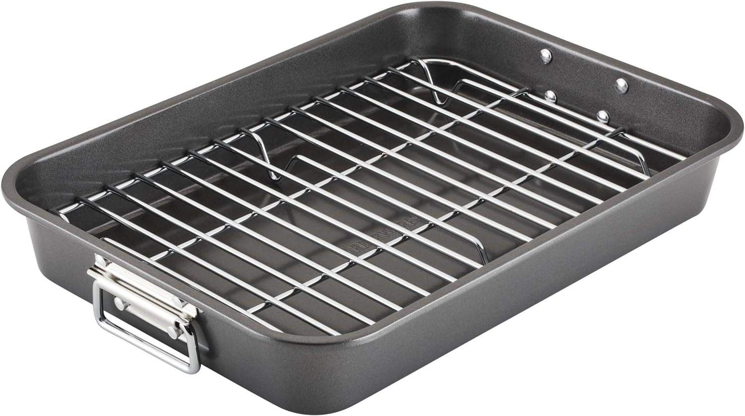 bakeware-nonstick-roaster-with-flat-rack-roasting-pan-with-rack-for-home-cooking-11-inch-x-15-inch-gray