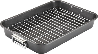 Bakeware Nonstick Roaster with Flat Rack, Roasting Pan with Rack for Home Cooking, 11-Inch X 15-Inch, Gray1