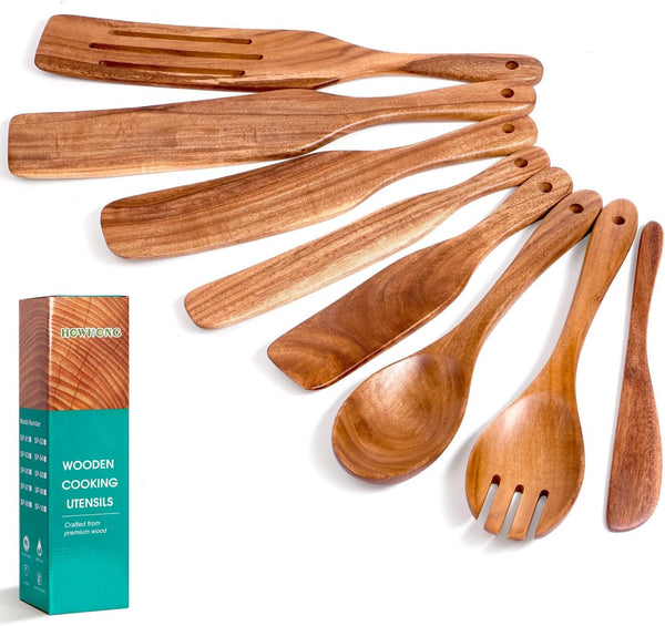 8 Pcs Acacia Wood Spurtle Set, Nonstick Cooking Utensils1