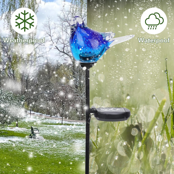 Outdoor Solar Garden Lights, Hand Blown Glass Blue Bird Yard Stake4