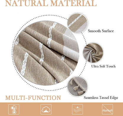 Farmhouse Tablecloth Heavy Weight Stitching Tassel Cotton Linen Dust-Proof Table Cloth for Kitchen Dinning Tabletop Decoration (Round, 60 Inch, Linen)3