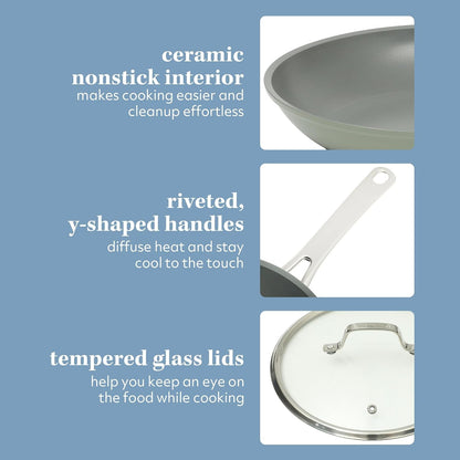 Sur La Table Kitchen Essentials Cool Commune Hard Anodized 10 Piece PFA Free Ceramic Non Stick Interior Forged Durable Aluminum Pots and Pans Cookware Set - Green - Induction Compatible5