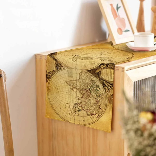 Table Runner Vintage World Map 1752 Orbis Vetus,Cotton Linen Table Runner Decoration for Kitchen Family Dinner Table Holiday Party Farmhouse Style 13 X 72 Inch5