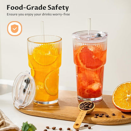 20Oz Iced Coffee Cups with Lids, Glass Coffee Cups with Lids and Straws | Clear Reusable Drinkware, Secure Leak-Resistant Lids, Cup-Holder Friendly, Ideal for Iced Coffee, Tea, Juice and Smoothies9