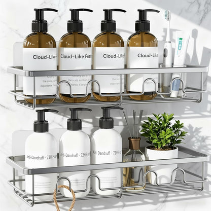 Adhesive Shower Caddy, Large Capacity Shower Racks for inside Shower, No Drill Bathroom Shower Organizer and Storage, 2 Pack Silver Bathroom Shelves, Home Decor Rv Accessories, Apartment1