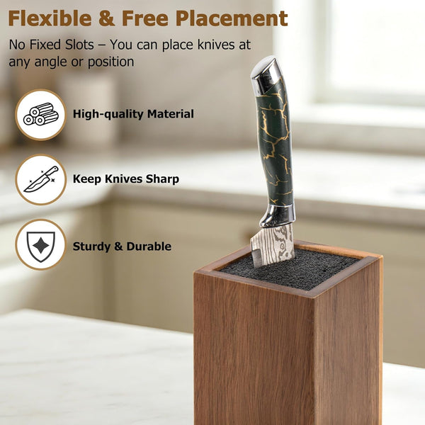 Universal Knife Block without Knives, Acacia Wood Knife Holder Organizer with Removable Insert, Large Knife Storage Block for Kitchen Countertop, Fits Chef Santoku Bread Steak Knives2