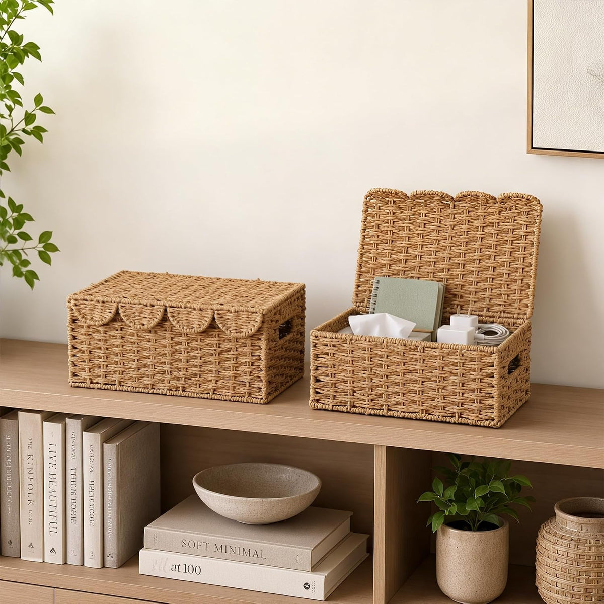 set-of-2-scalloped-wicker-basket-with-lid-paper-rope-baskets-for-shelves