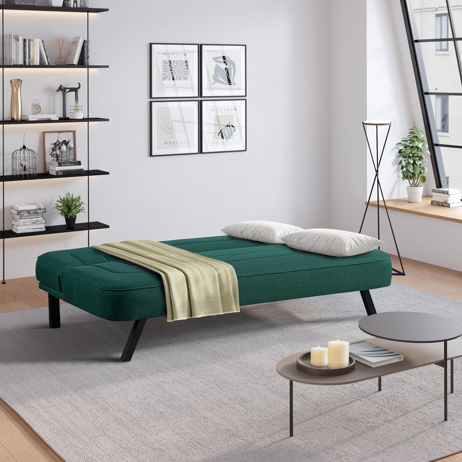 fairwood-66-1-convertible-futon-sofa-short-twin-size-modern-boho-dream-coil-comfort-fingerguard-pinch-point-protection-soft-woven-polyester-fabric-forest-green