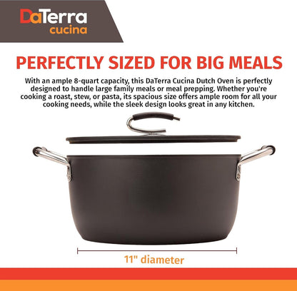 Nonstick Ceramic Dutch Oven with Lid - Oven Safe Pot, 8Qt | Made in Italy, PTFE & PFOA Free, Induction Compatible, Lightweight Design, 450°F Oven Safe, Easy Cleanup, Large Meal Capacity6