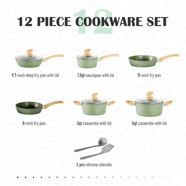 Pots and Pans Set Non Stick, 12 Pcs Kitchen Cookware Sets | Induction Compatible, Granite Nonstick Pans Set for Cooking, 100% PFOA & PFAS Free Non Toxic6