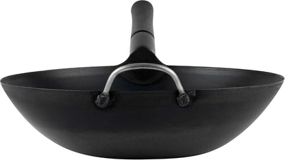 Carbon Steel Wok 1 Pack of 13.3 Inch Heavy-Duty Uniform Heat Distribution Pan Induction Compatible Flat Bottom Wok Welded Handle Black for Gas Stovetops and Grills14
