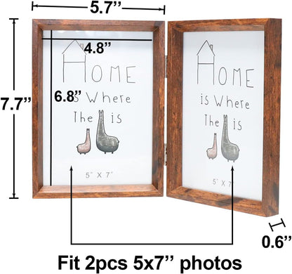 5X7 Double Picture Frame Rustic Brown Wooden Photo Frame2