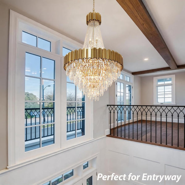 Modern Large Chandelier Light Crystal Chandelier High Ceiling Foyer Entryway Gold Luxury Pendant Hanging Light Fixture UL Listed Ceiling Light for Living Room, Foyer, Dining Room, Staircase5
