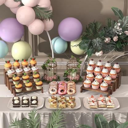 2 Set Wooden Tiered Risers Display Stands for Vendor Events,Stackable Wood Cupcake Display Stand,Farmhouse Decor Wood Dessert Table Display Set,Vendor Booth Display Items,Food Display Risers for Party2