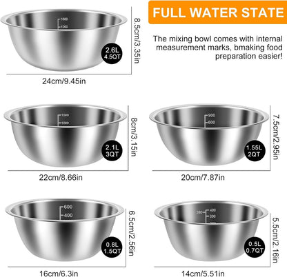 10 Pack Stainless Steel Nesting Mixing Bowl Set 5 Size (4.5, 3,2,1.5,0.7QT)2
