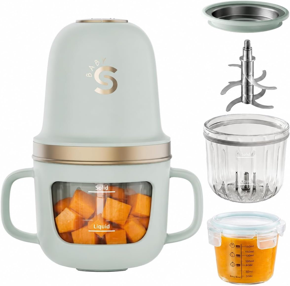 baby-baby-food-maker-10oz-glass-puree-blende-with-cup-sleeve-green-mini-food-processor-316l-stainless-steel-blades-2-speed-control-bpa-free-baby-food-grinder-for-fruit-vegetable-meat