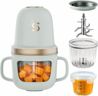 baby Baby Food Maker 10Oz Glass Puree Blende with Cup Sleeve,Green | Mini Food Processor,316L Stainless Steel Blades, 2-Speed Control,Bpa-Free Baby Food Grinder for Fruit, Vegetable & Meat1