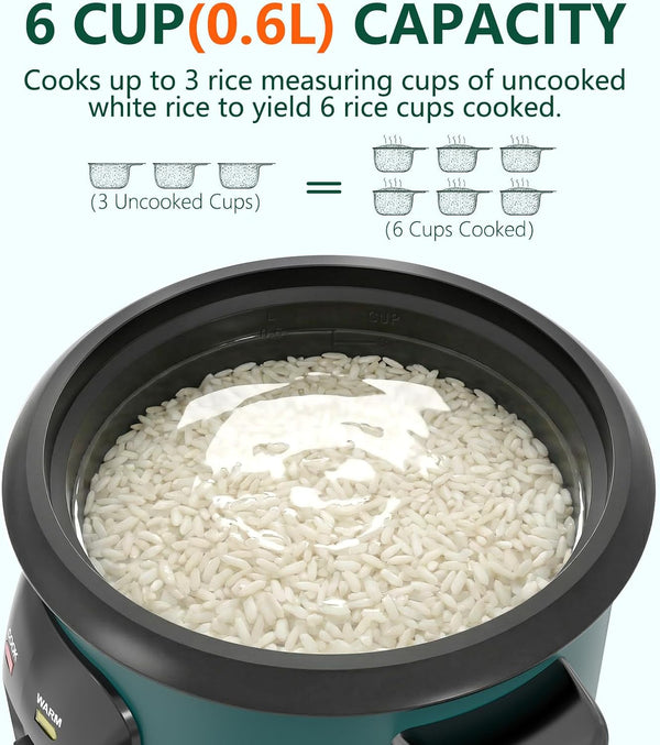 Mini Rice Cooker | 6-Cup (0.6L) Small Rice Maker | One-Button Operation | Non-Stick Inner Pot | Automatic Keep Warm & Overheat-Proof | for 1-6 People, Students & Small Families (Green)2