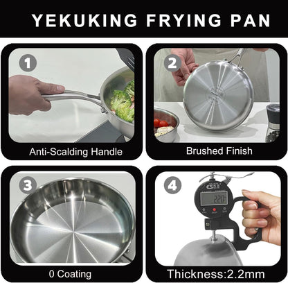 Tri-Ply Stainless Steel Frying Pan 8 Inch Small Skillet for Chef'S Cooking Pan Induction Oven Dishwasher Safe, Compatible with All Cooktops up to 600℉ with Kitchen Tongs(Detachable Handle)9