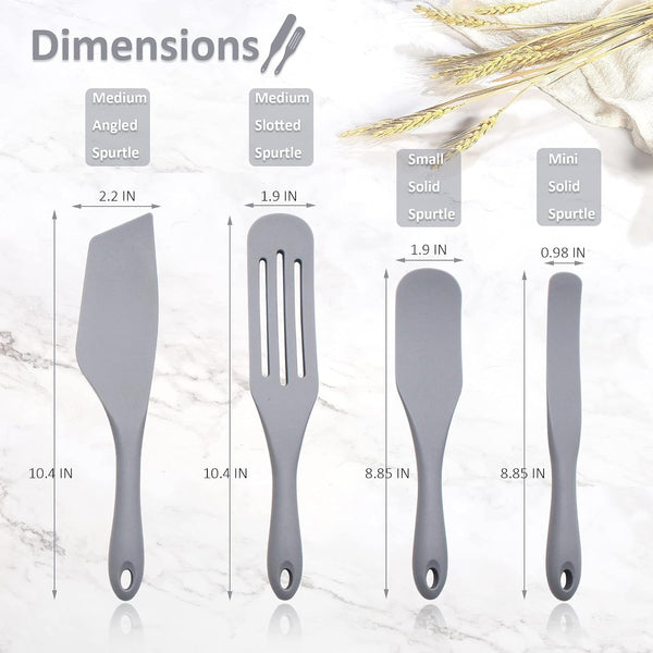 Silicone Spurtle Set, Silicone Spatula Set, Heat Resistant Cooking Utensil for Nonstick Cookware, Serving，Baking, Whisking, Smashing, Scooping, Spreading, 4 Piece8