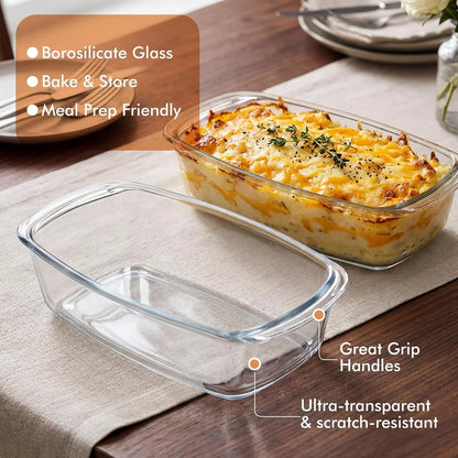 2-Pack LARGE 7.6 Cups/1800 ML/1.9 Qt Glass Loaf Pan, Microwave and Oven Safe - Loaf Pans for Food Storage Container, Bakeware for Bread, Lasagna, Potatoes, Meal Prep, Airtight Lid4