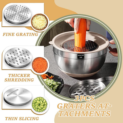 Mixing Bowls with Airtight Lids Set, 26PCS Stainless Steel Khaki Bowls with Grater Attachments, Non-Slip Bottoms & Kitchen Gadgets Set, Size 7, 4, 2.5, 2.0,1.5, 1QT, Great for Mixing & Serving3