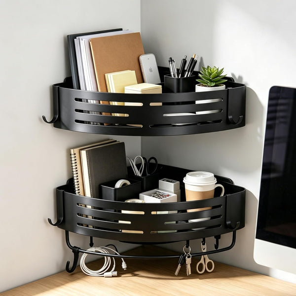 Adhesive Black Corner Shower Caddy No Drilling,2-Pack Aluminum Shower Shelf8
