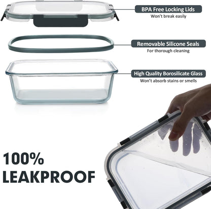 30 Pieces Glass Food Storage Containers Set with Lids, Grey4