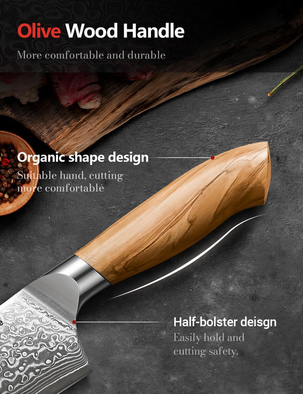 Damascus Chef Knife in Japanese Steel, 67-Layers Damascus Kitchen Knife with Wooden Gift Box and Original Olive Wood Handle, Cooking Knives for Home Kitchen Gift Idea4