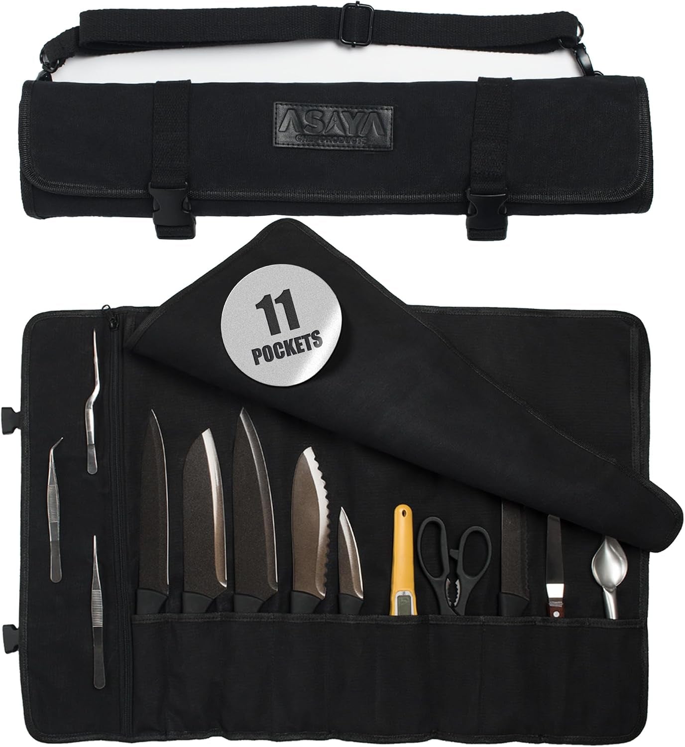 waxed-canvas-chef-knife-roll-bag-with-10-slots-and-a-zipper-pocket-professional-chef-knife-bag-storage-case-with-shoulder-strap-knives-not-included-black