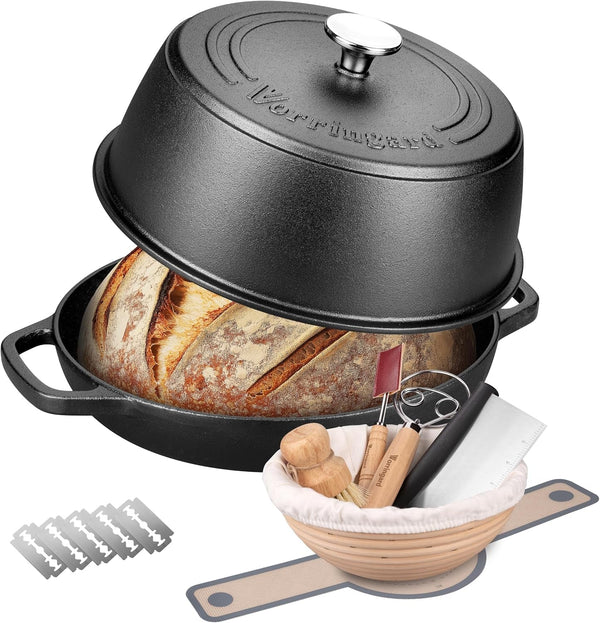 Pre-Seasoned Cast Iron Dutch Oven Pot with Lid for Bread Baking, Include Sourdough Bread Baking Supplies like Banneton Bread Proofing Basket, Bread Oven, 6 Quart1
