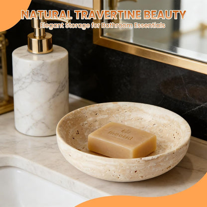 Travertine Decorative Bowls for Home Decor, Natural Stone Centerpiece Fruit & Key Bowl, Modern Organic Catch-All for Kitchen Counter, Entryway & Coffee Table5