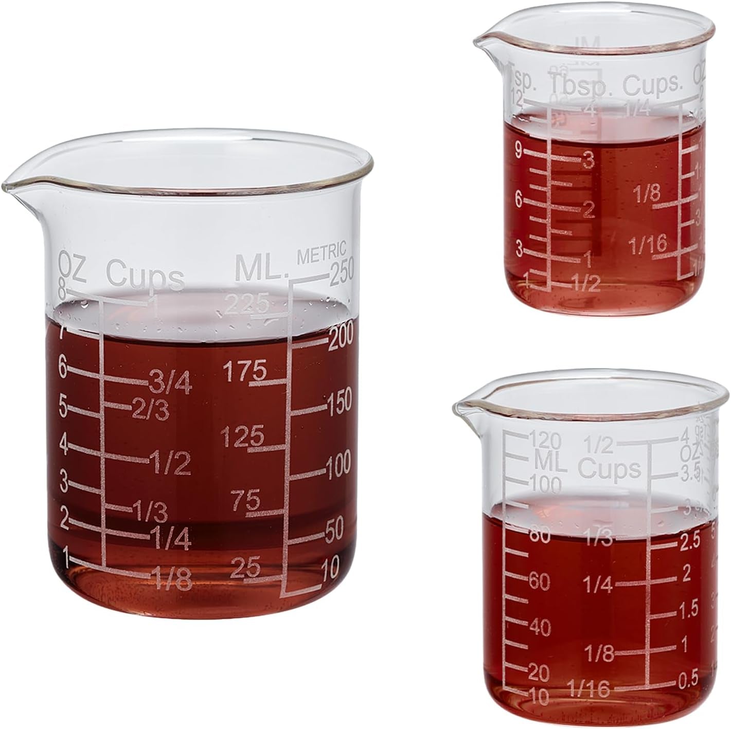 ackers-etching-scale-glass-measuring-cup-set-v-shaped-spout-includes-60ml2oz-120ml4oz-and-250ml8oz-glass-measuring-beaker-for-kitchen-or-restaurant-easy-to-read