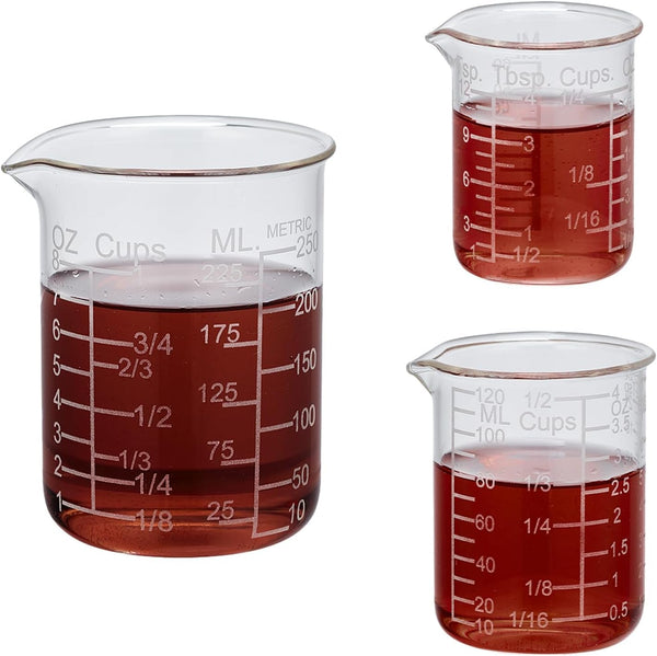 Ackers Etching Scale Glass Measuring Cup Set-V-Shaped Spout，Includes 60Ml(2Oz), 120Ml(4Oz), and 250Ml(8Oz) Glass Measuring Beaker for Kitchen or Restaurant, Easy to Read1