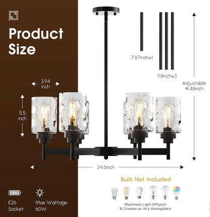 6-Light Black Chandelier 24.6" Farmhouse Chandeliers6
