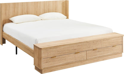 Fluted King Bed with Headboard and Storage Bench, Natural Oak7