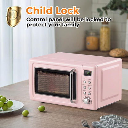 Retro Microwave 0.7Cu.Ft, 700 Watt Countertop Microwave | 5 Micro Power Defrost, Auto Cooking Function, LED Display, Child Lock, Pink Small Microwave for Kitchen, RV, Dorm6