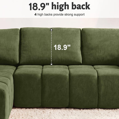 116" Modular Boneless Couch for Living Room, Modern Sectional Chenille Sofa with Oversized Deep Seat,Cloud Couch with L-Shape Chaise,No Assembly Required,Green5