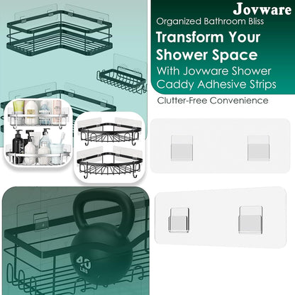 Shower Caddy Adhesive Replacement Sticker, Shower Adhesive Strip Adhesive Hook Bathroom Storage Shelf Organizer Sticker (Transparent - 2 Packs - 2 Flat Hook)2