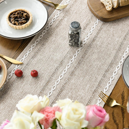 Brown Rustic Cotton Linen Table Runner, Seasonal Embroidered Hollow Kitchen Dining Table Decoration for Home Party Decor 13X72 Inch4