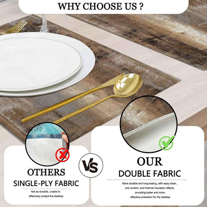 Dark Brown Table Runner and Placemats Set of 6 Pieces, Brown Placemat, Cloth Place Mats Indoor for Kitchen, Washable Abstract Placemats Linen Material for Dining Table3