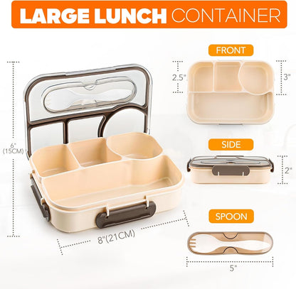 Bento Box Adult, Lunch Box, 4-Compartment Lunch Containers, Drop-Proof, Dishwasher Safe & Made with Bpa-Free Materials(Khaki)2