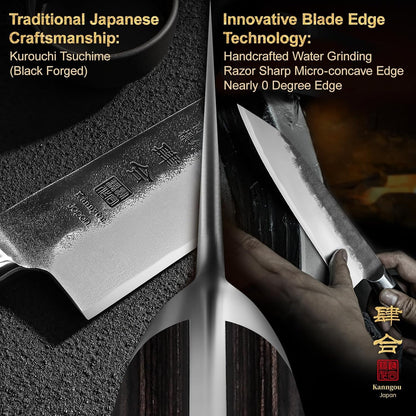 Chef Knife, Black Forged Japanese Kitchen Knife with High Carbon Stainless Steel and Full Tang Pakkawood Handle, Christmas Gift with Premium Box (8.27 Inch Kiritsuke Knife)3