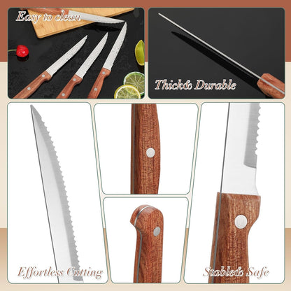 20 Pcs Steak Knives Bulk 9 Inch Stainless Steel Kitchen Knives with Triple Riveted Handle Utility Sharp Serrated Steak Knife Set for Kitchen Restaurant Tableware Camping (Wood Brown)3
