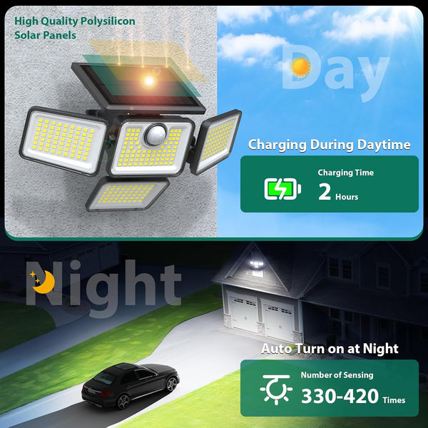 Solar Lights Outdoor, 6000LM 4 Heads Motion Sensor Lights, 3 Mode, IP65 Waterproof Solar Security Wall Lights, Remote Control Flood Lights for Garden, Outside, Backyard, 4 Pack6
