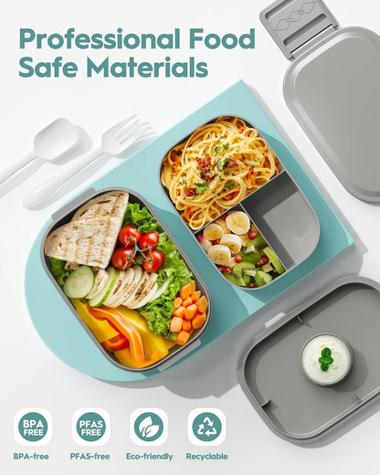 Bento Box Adult Lunch Box, 65 Oz Capacity Lunch Containers(Adjustable 2/3 Tier), Bpa-Free, Leak-Proof and Stackable Bento Lunch Box, Microwave & Dishwasher Safe with Utensils(Gray)6