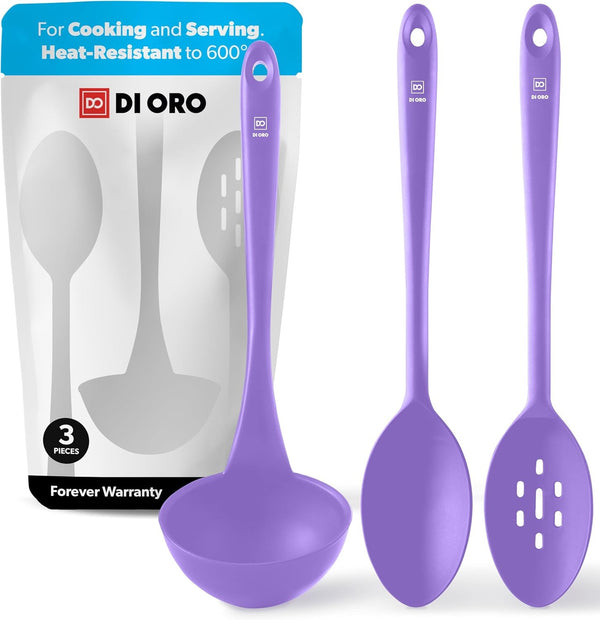 DI ORO Silicone Ladle & Cooking Spoons Set - 600F Heat Resistant, Lavender1