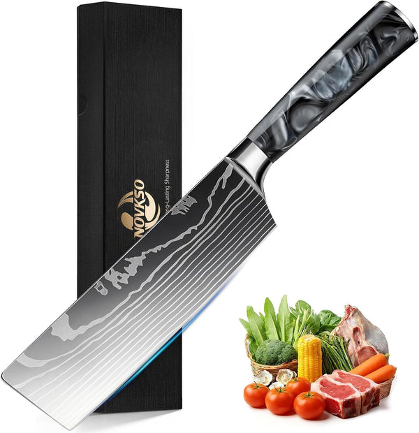 Black 7 Inch Nakiri Knife, Ultra Sharp Vegetable Chopping Cleaver1